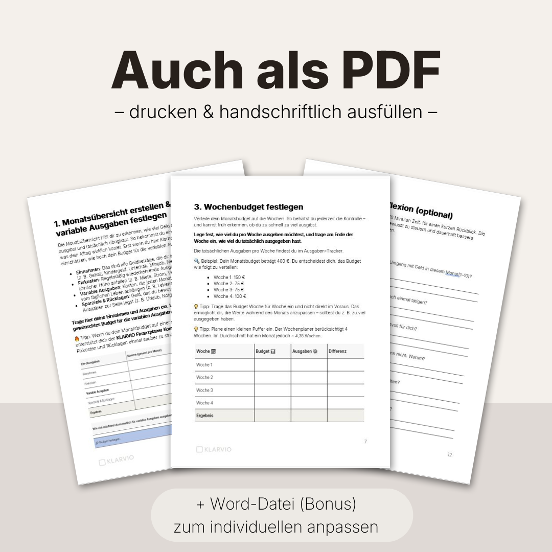 KLARVIO Monatsbudget-Tracker